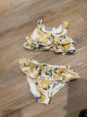 crown & ivy Girls Yellow Lemon Ruffle Bikini